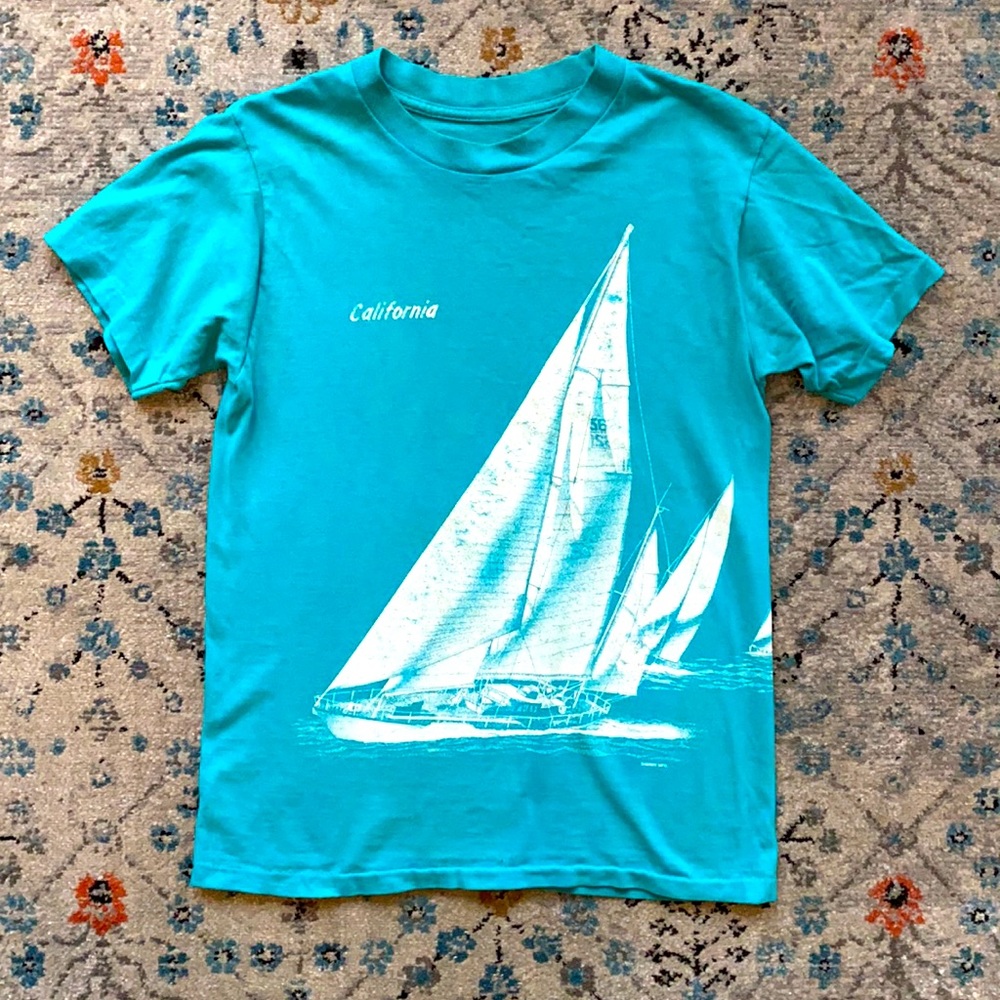Vintage teal California souvenir boardwalk shirt